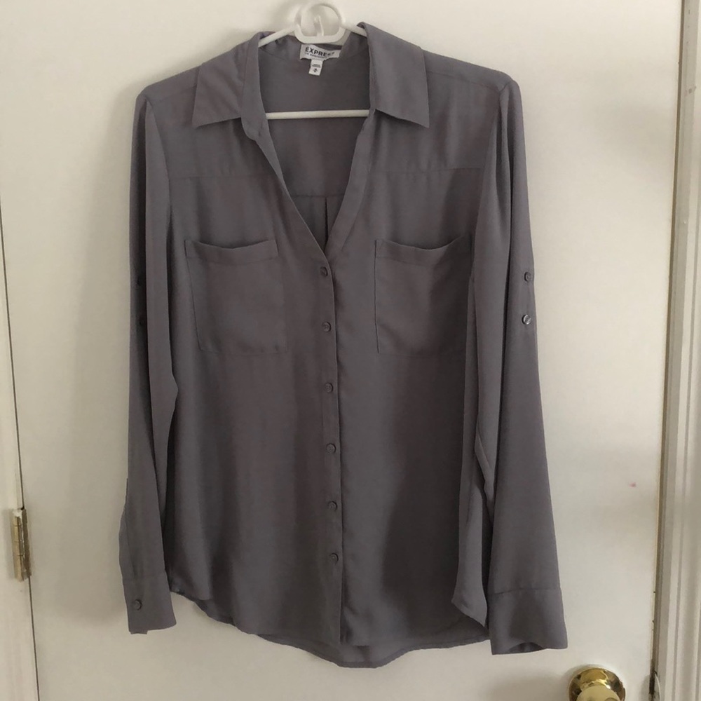 Gray Sheer Button Down Blouse From Express - image 1